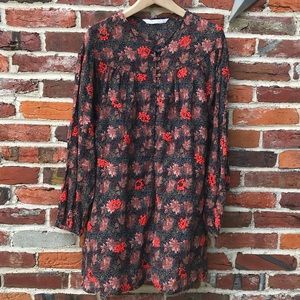 Zara Trafaluc Fall Floral Leaf Print Tunic Dress